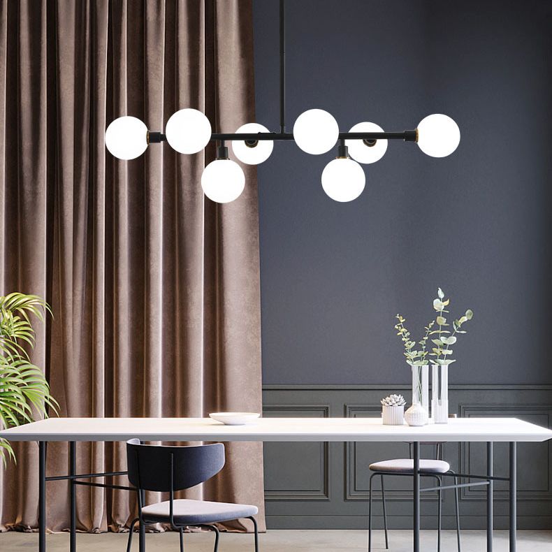 Glass Sputnik Island Pendant Light in Modern Simplicity Wrought Iron Hanging Light for Dining Room