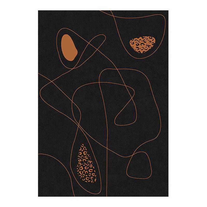 Black Abstract Print Rug Polyester Modern Rug Washable Rug for Living Room