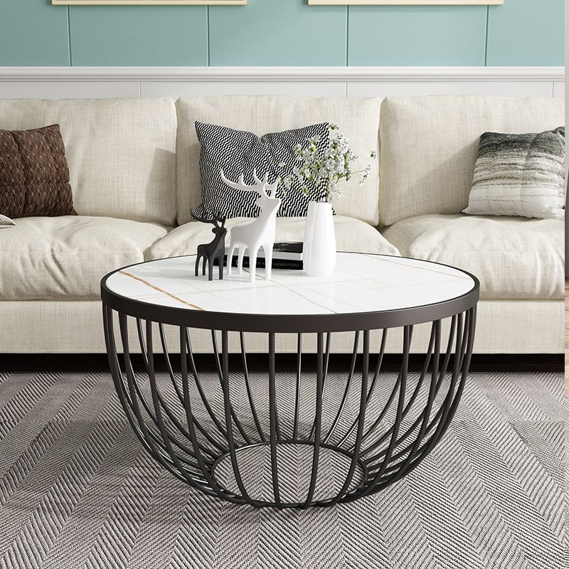 Single Slate Drum Coffee Table Modern Minimalist Round Coffee Table