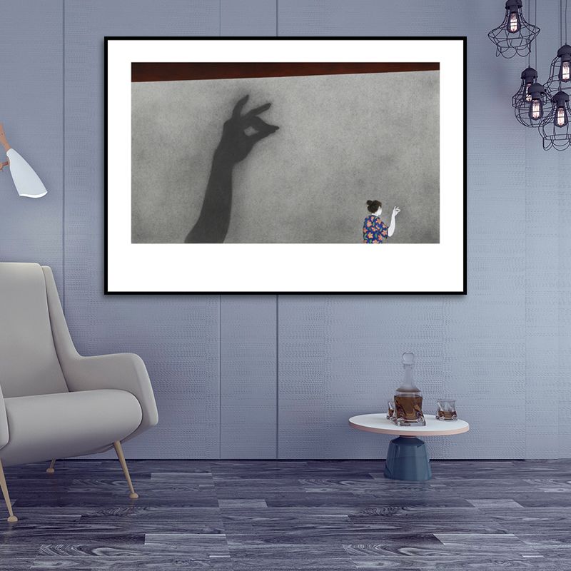 Illustrations People Wall Art Cartoon Textured Canvas Print in Pastel Color for Bedroom