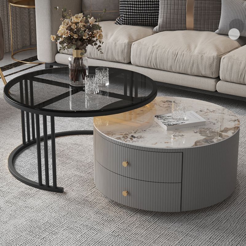 Slate Frame Stone Top Coffee Table Glam 2 Drawers Coffee Table Set