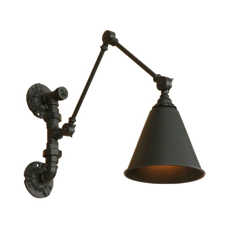 1 Bulb Swing Arm Wall Sconce Lighting Industrial Black Metal Wall Mount Light with Cone Shade