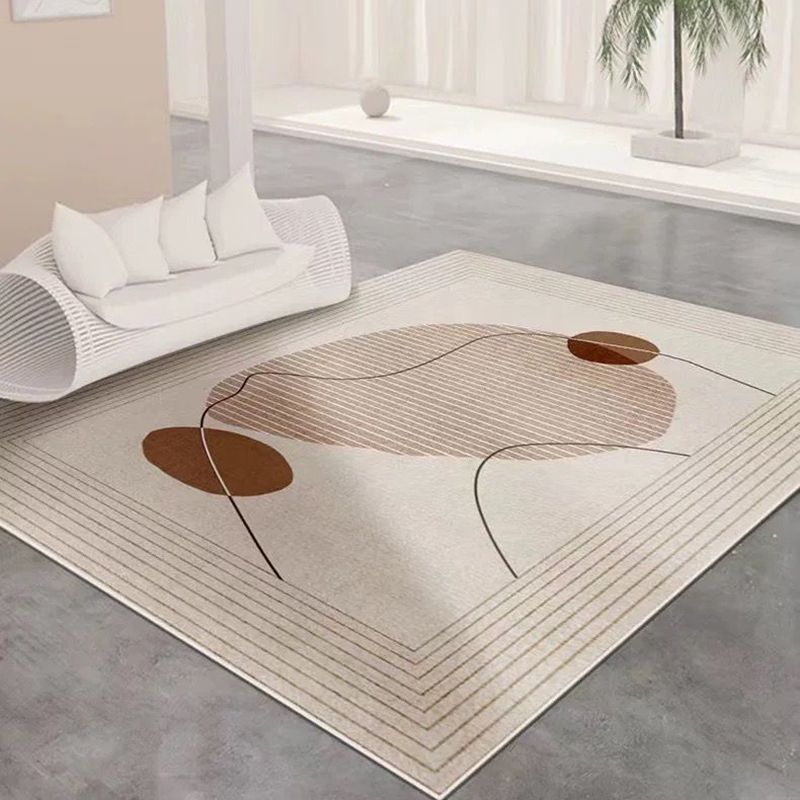 Beige Modern Rug Polyester Striped Rug Non-Slip Backing Rug for Drawing Room