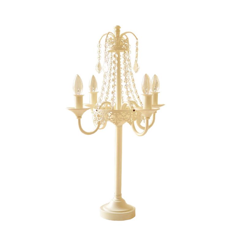 Lampada da tavolo a candela per soggiorno con lampada da tavolo in stile tradizionale in metallo con perline di cristallo trasparente