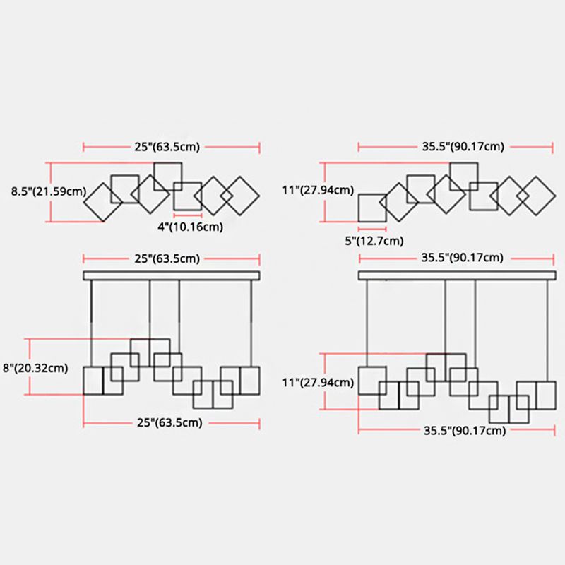 Multiple Square Island Pendant Lighting Modern Art Deco Metal LED Island Lamps for Art Gallery
