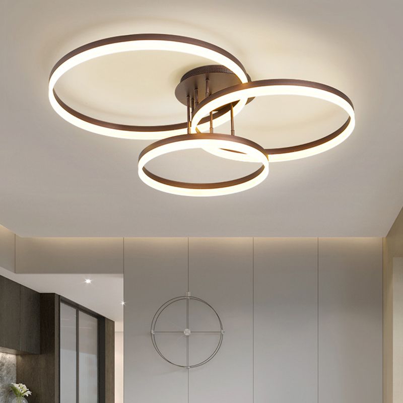 Coffee Hoop Shaped Ceiling Light Minimalist 3-Light Acrylic LED Semi Flush Mount Lamp with Spiral Design, Warm/White Light