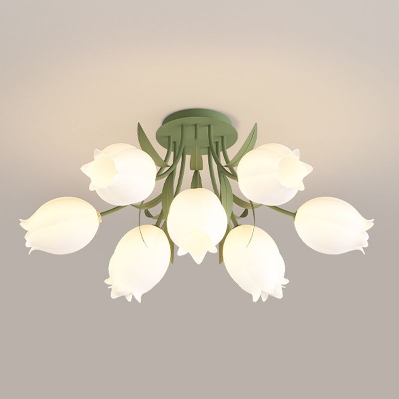 Modern LED Metal Flush Mount Flower Shape Ceiling Light with Plastic Shade for Living Room