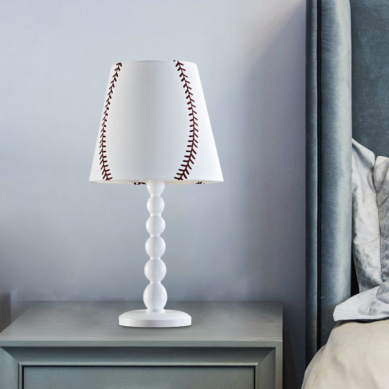 Barrel Night Table Lamp with Baseball Design Modern Fabric 1 Head White Reading Book Light for Bedroom