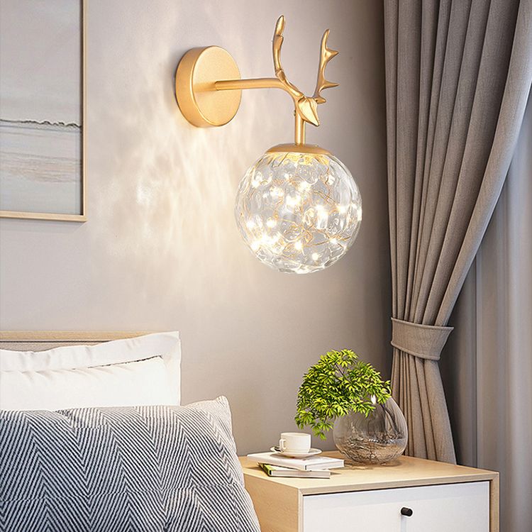 11.8" H Nordic Style Globe Glass Wall Lamp LED Light Strings Creative Antler Elements Lighting Fixture for Hallway Aisle