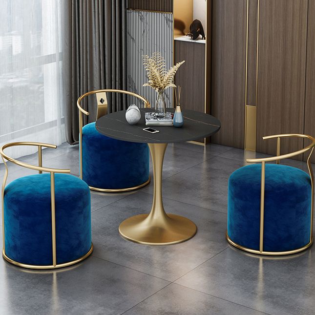 Round Tulip Base Luxury Table Black Fixed Table with Sintered Stone