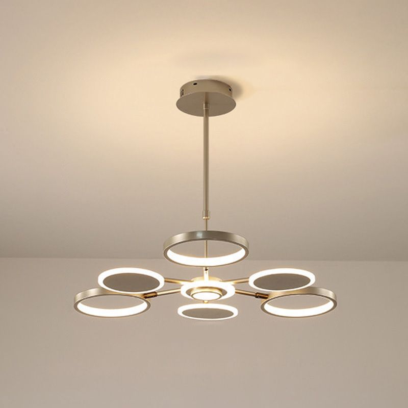 Modern Style Multi Lights Hanging Chandelier Lamp Metal Ring Pendant Lighting