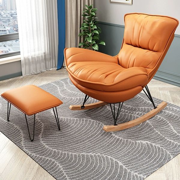 Modern Upholstered Rocker Chair Metal Frame Dirt Resistant Spindle Rocker Chair