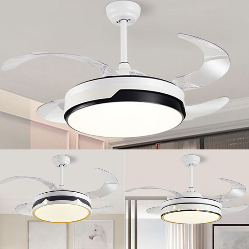 LED -Schlafzimmer Deckenventilator Lampe Moderne weiße 4 Blätter Halbflush Licht mit Kreis Acrylschatten, 20 "breit