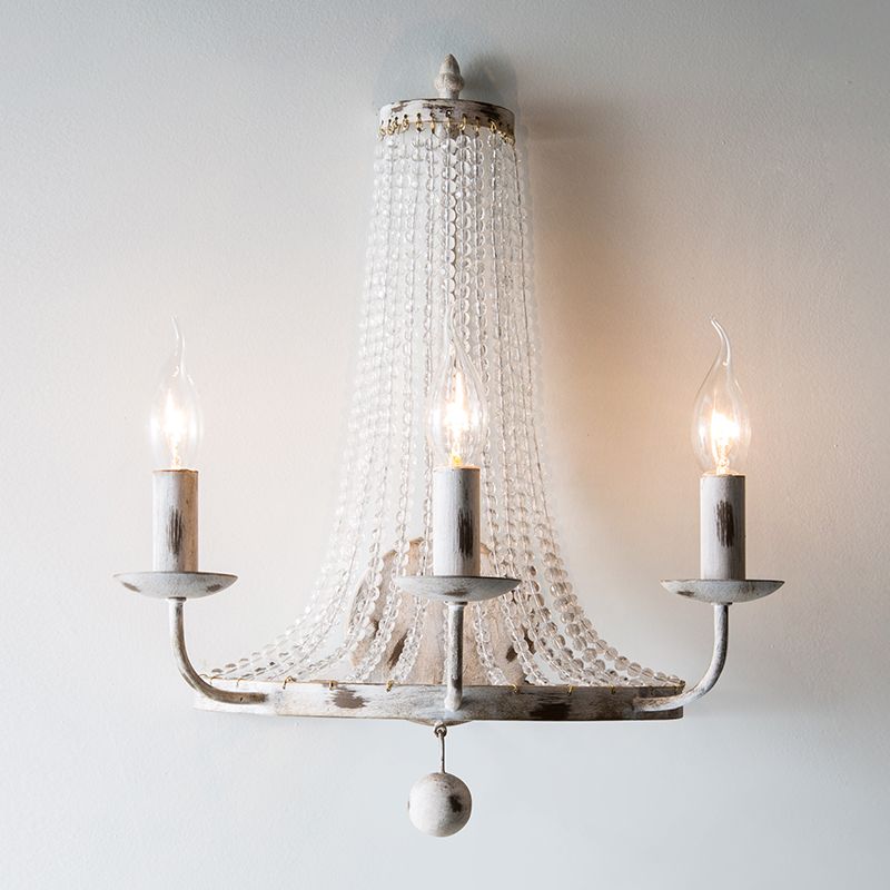 Crystal White Wall Mount Light Cascading Retro Wall Lighting with Metallic Candlestick