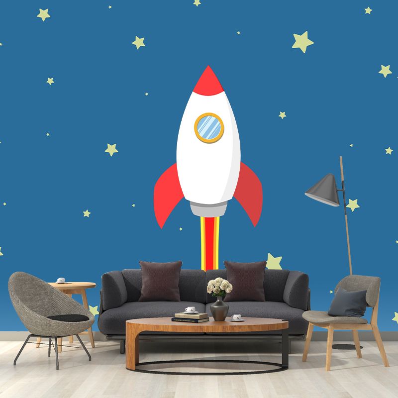 Light Color Outer Space Mural Illustration Stain Resistant Children's Art Bedroom Wall Decor