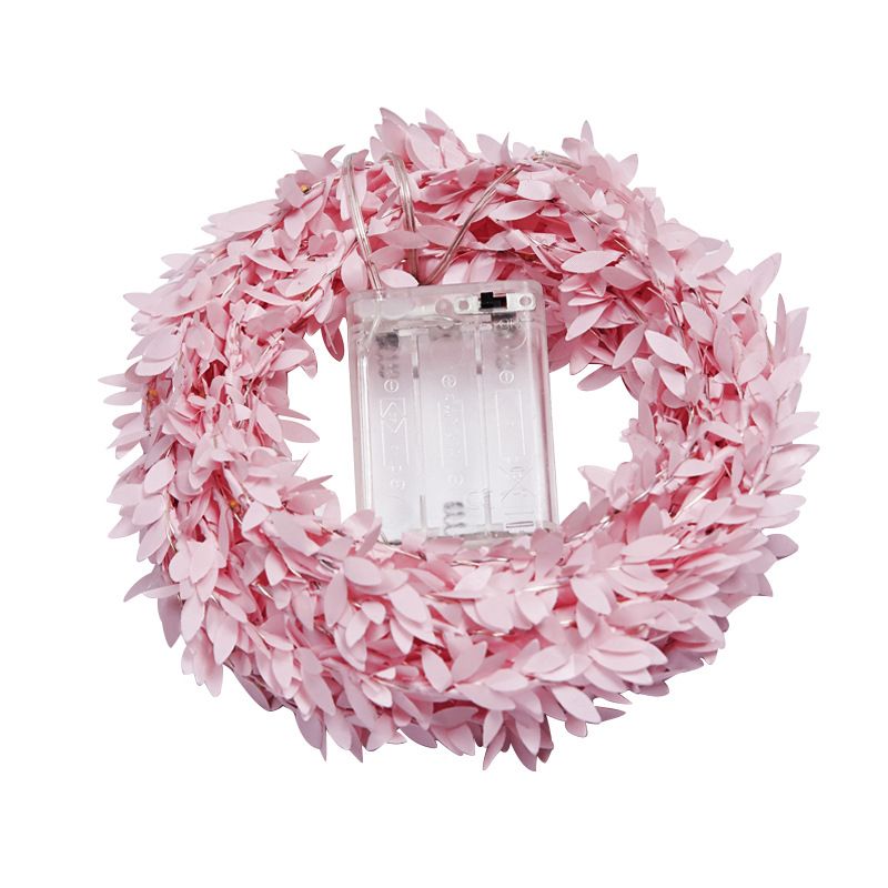 Pink/Green Leaf LED Fairy Lighting Rustic Plastic USB/Battery String Light Hanging Kit for Living Room, 5M