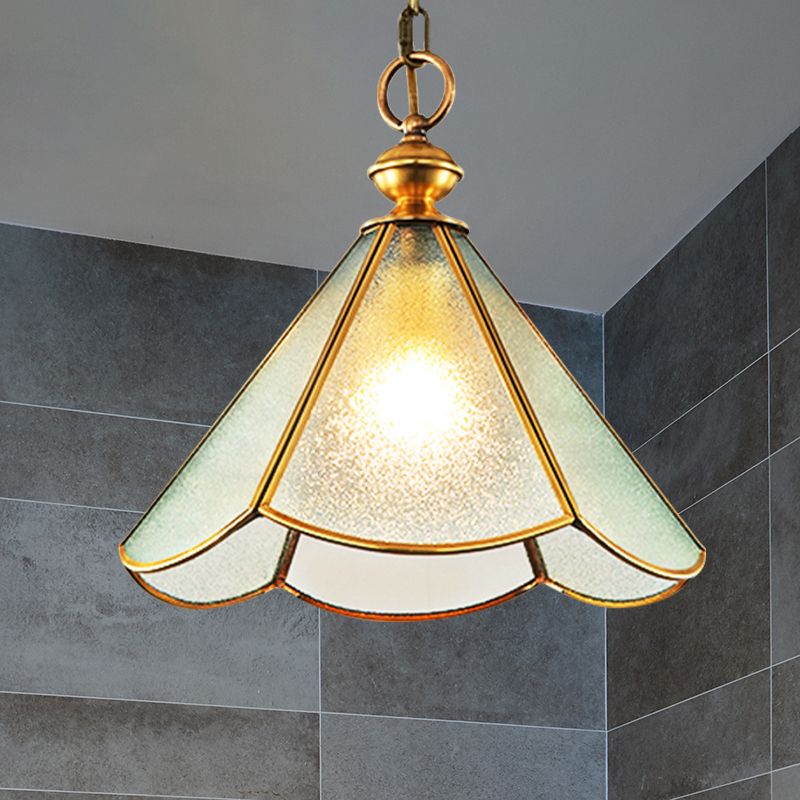 12"/16" Wide 1 Bulb Cone Pendant Lighting Simple Style Brass Frosted Glass Hanging Lamp Fixture