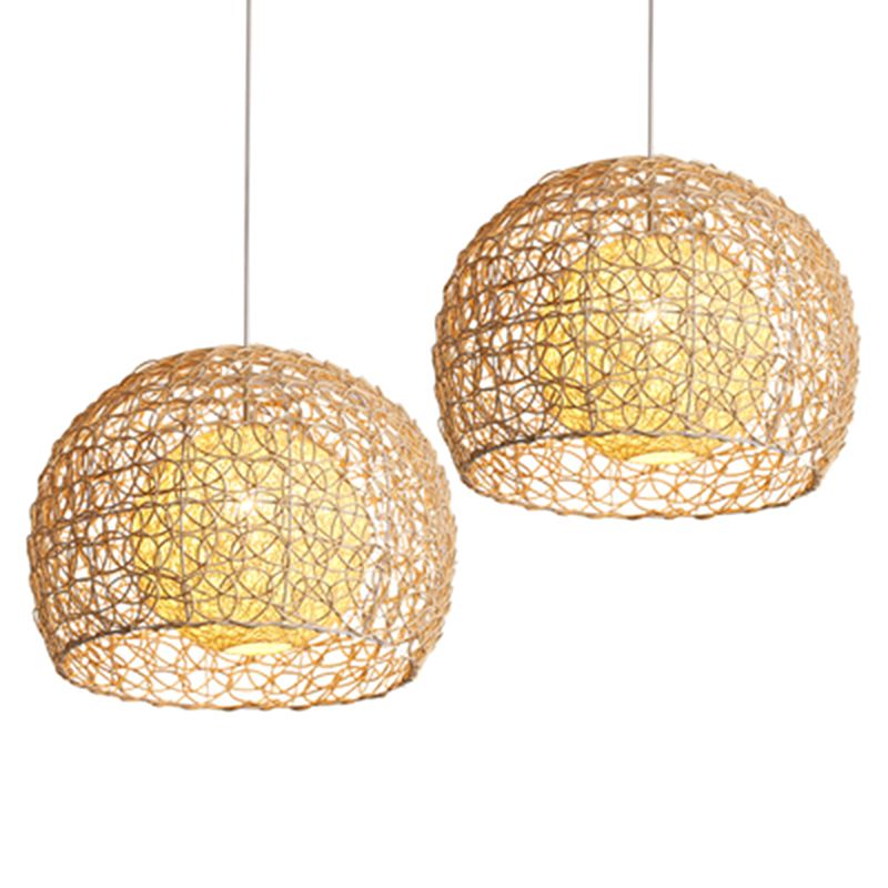 1 Light Half-circle Pendant Asia Rattan Ceiling Pendant Light with Hanging Cord for Bedroom
