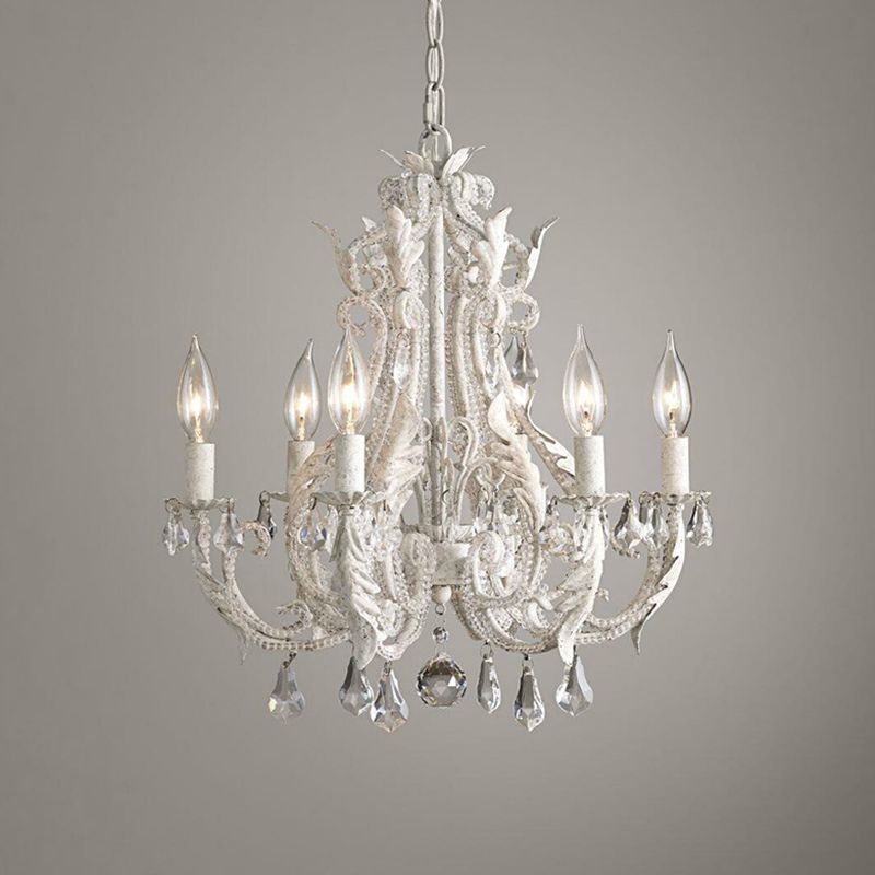 6 Bulbs Suspension Light Retro Style Candlestick Metallic Chandelier Light with Crystal Beaded Arm