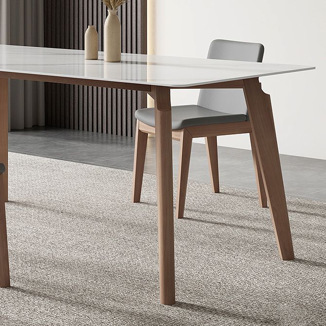 Mid-Century Rectangle Dining Table Solid Wood Legs and Stone Top Dining Table