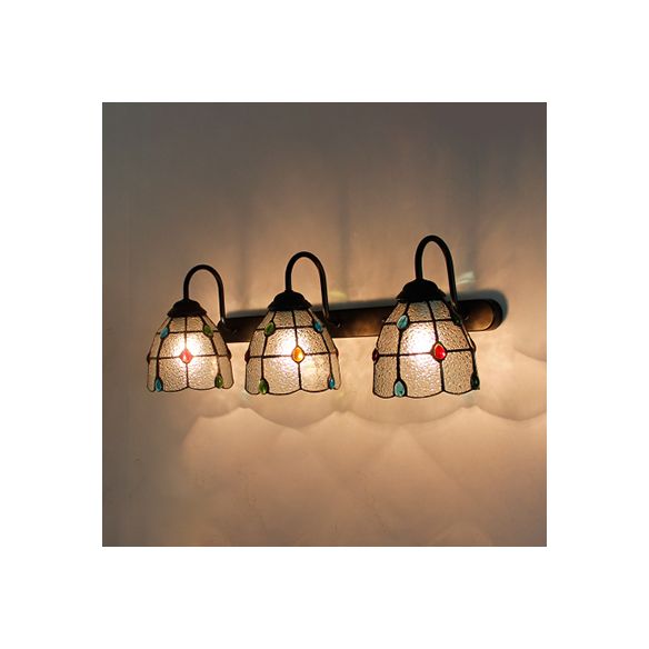 3 Heads Dome Sconce Light Fixture Tiffany Beige/Blue/Clear Glass Wall Mount Light Fixture with Agate Decoration
