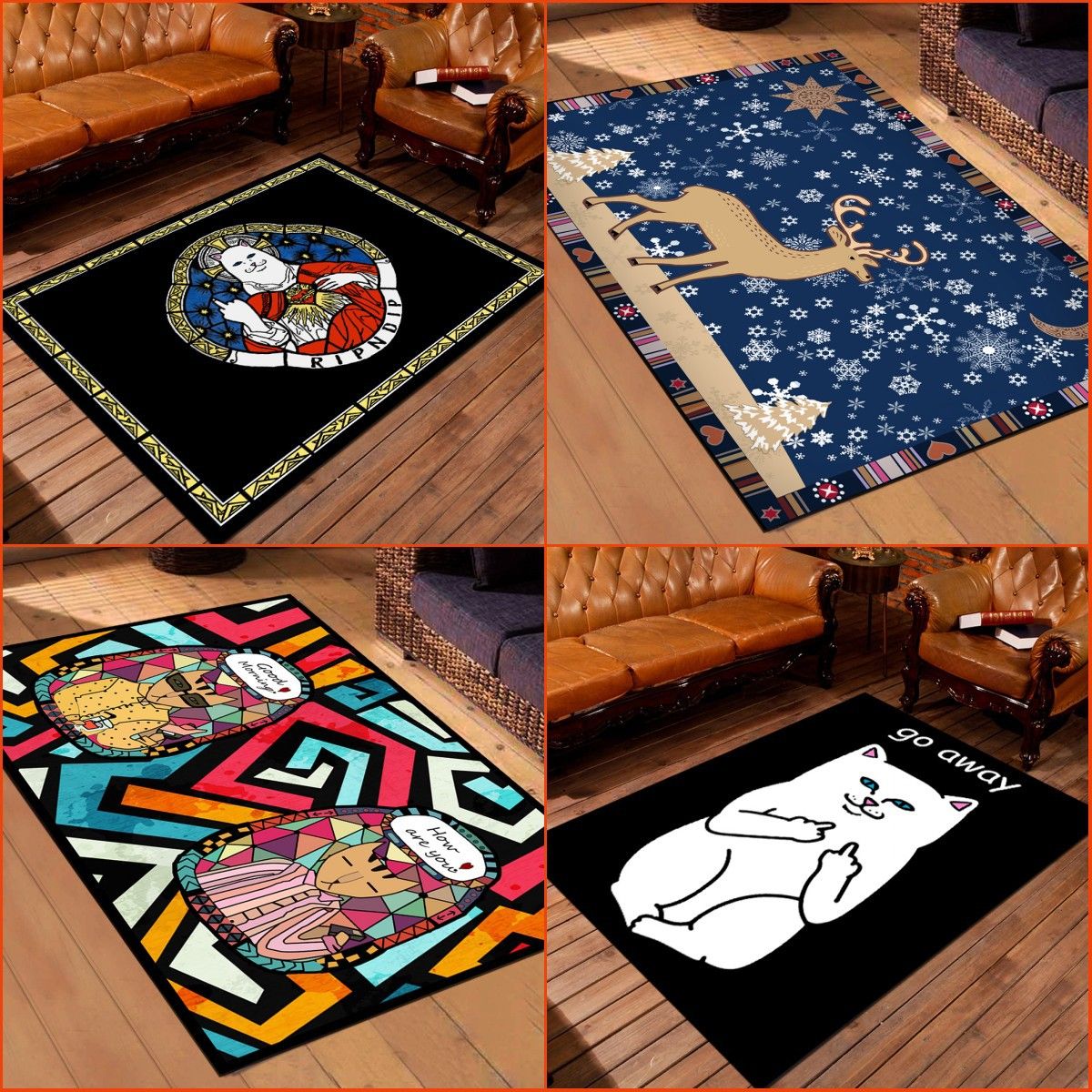 Personality Patterned Rug Multi Colored Nordic Carpet Synthetics Machine Washable Non-Slip Pet Friendly Rug for Great Room