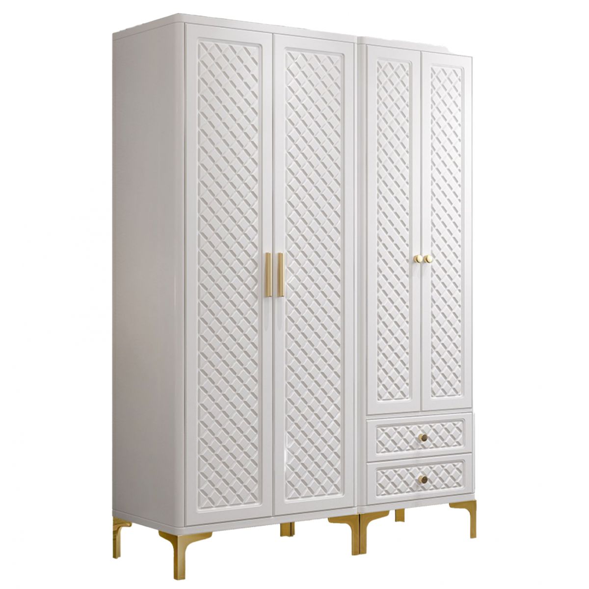 Engineered Wood Wardrobe Cabinet Glam Style Soft Close Doors Wardrobe Closet in White