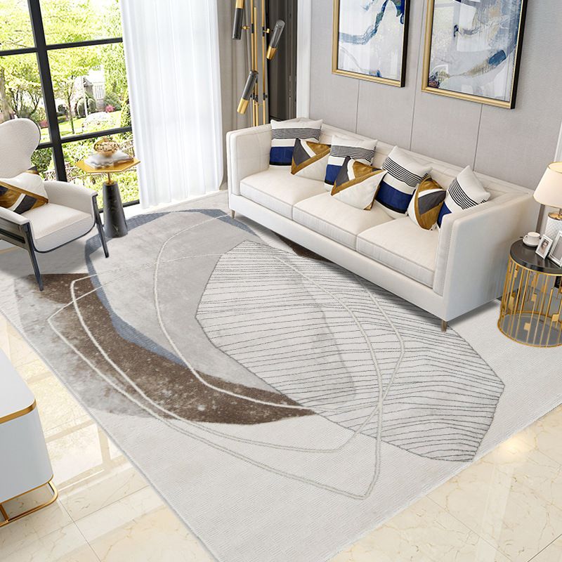 Gray Abstract Line Rug Polyester Modern Rug Non-Slip Backing Rug for Home Decor