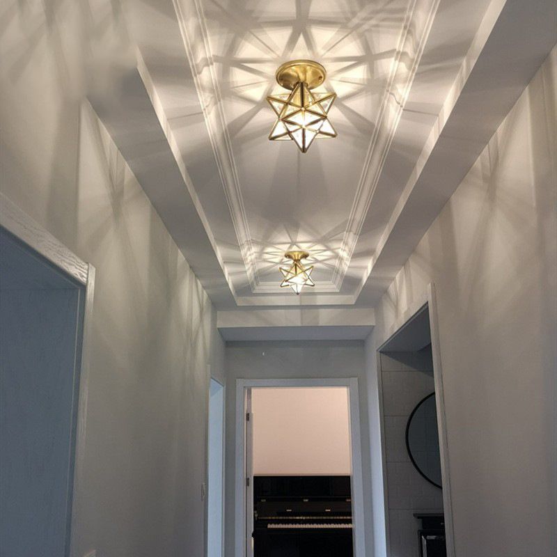 1 Light Semi-Flush Ceiling Light Traditional Glass Ceiling Mount Lamp for Bedroom