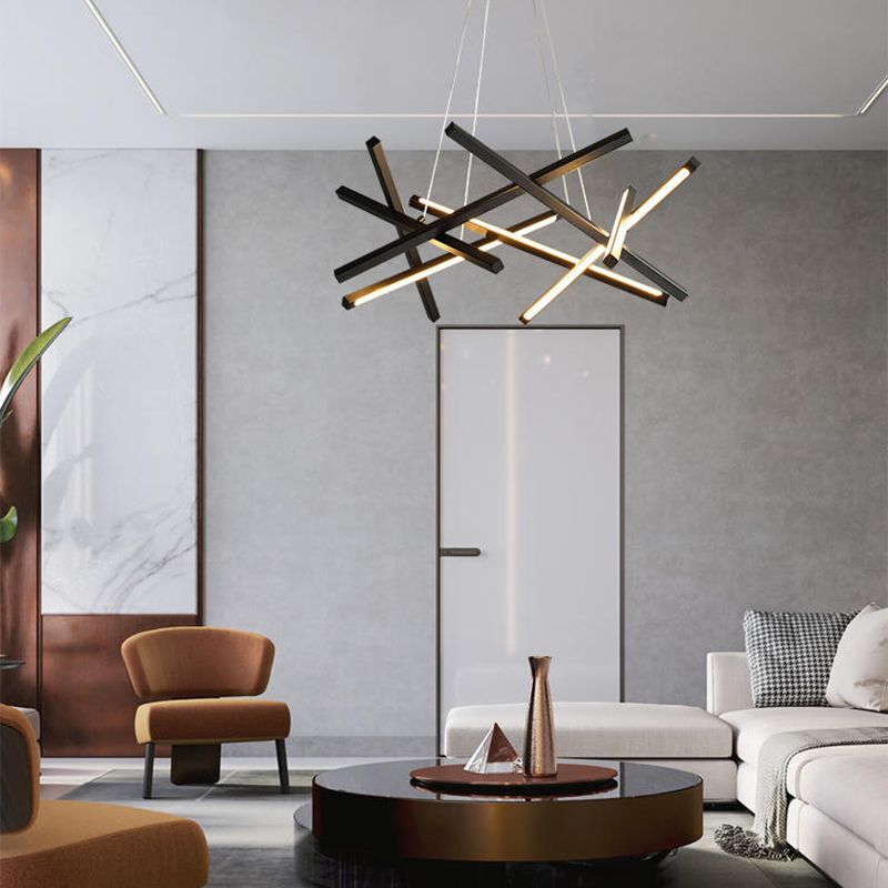 Lineaire kroonluchter verlichtingsarmaturen Moderne hanglampen met 8 lichte ophanging met witte acrylschaduw