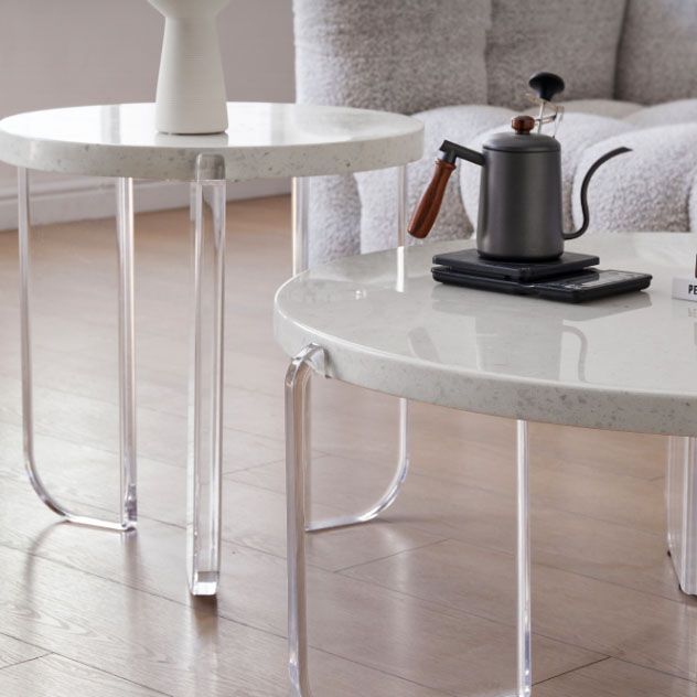 Contemporary Stone Coffee Table 3 Legs Coffee Cocktail Table