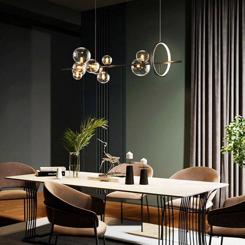 Black Island Lights Modern Multi-Head Restaurant Hanging Lampen met Globe Glass Shade