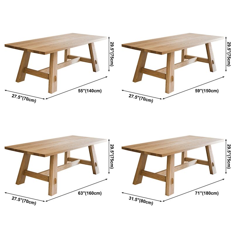 Table rectangulaire en bois massif, Table à manger moderne en nature avec base à tréteaux pour Restaurant