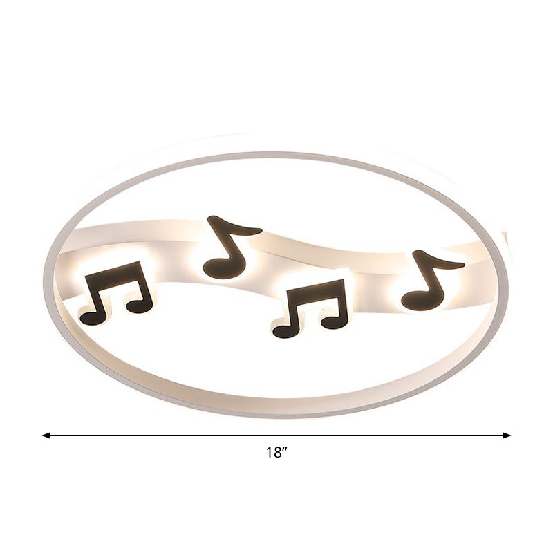 White and Black Musical Note Flush Lamp Nordic LED Acrylic Flushmount Lighting in Warm/White Light