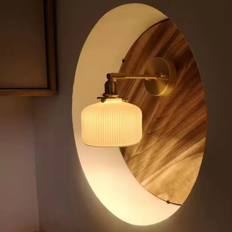 White Modern Metal Wall Sconce Geometric Shape Vanity Lamp with Ceramic Shade for Bathroom