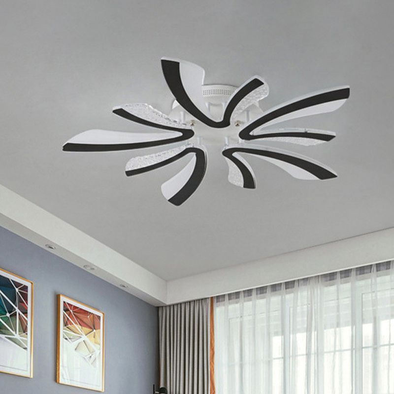 Simplicité Pissenlit LED Plafonnier Acrylique 3/5 Lumières Salon Semi Plafonnier en Noir, Lumière Blanche/Chaude