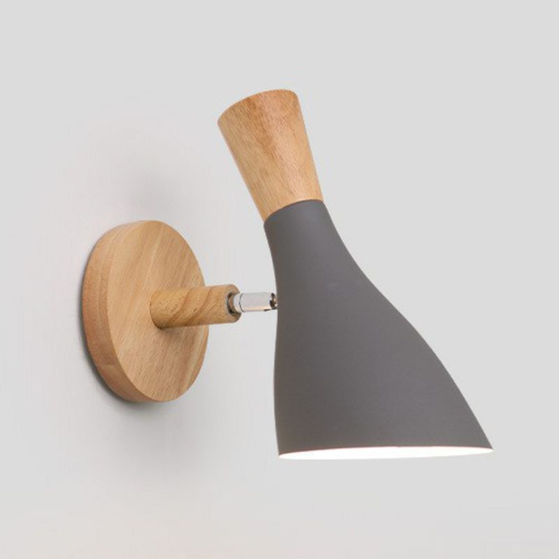 Metallic Swivel Shade Wall Lamp Macaron 1 Bulb Bedroom Wall Light Fixture in Wood