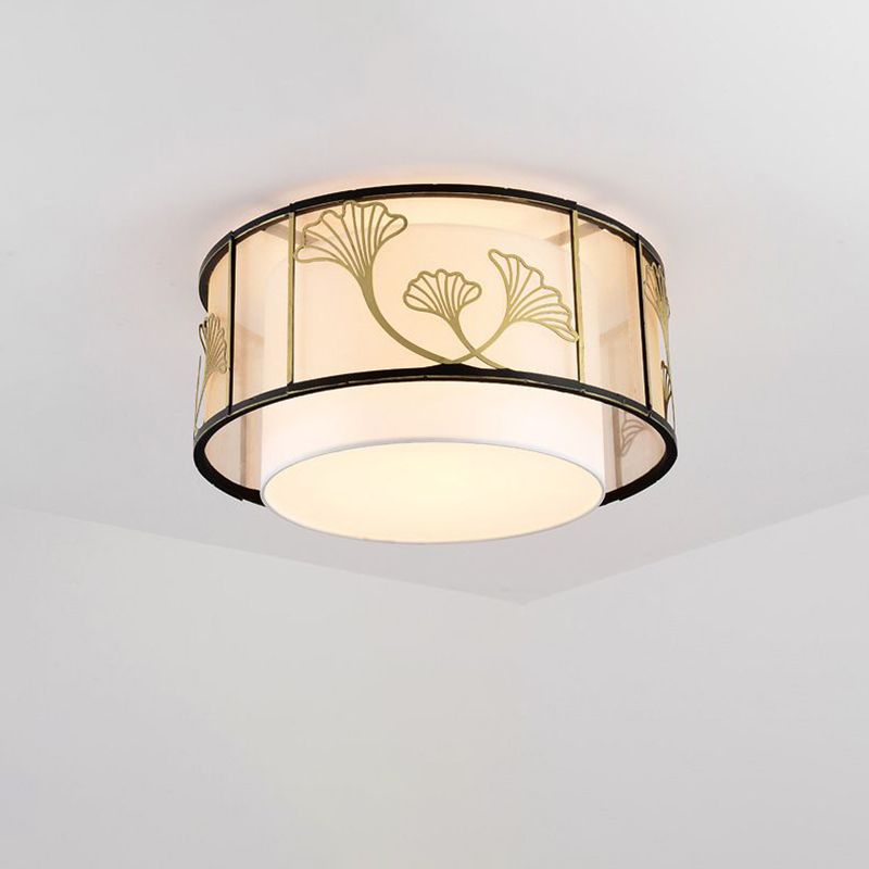 Fabric Ceiling Light Fixture Traditional Gold Square Bedroom Flush Mount Lighting Fixture