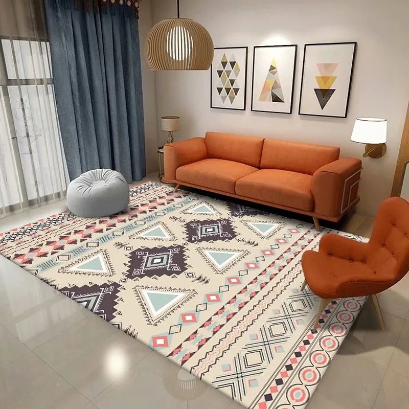 Nostalgia Home Decoration Carpet Geometric Printed Polyester Rug Non-Slip Backing Indoor Carpet