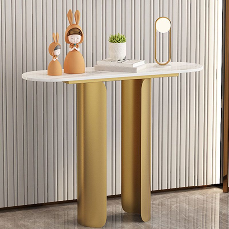 12" W Glam Console Table Stone Oval Stain Resistant Accent Table for Hall