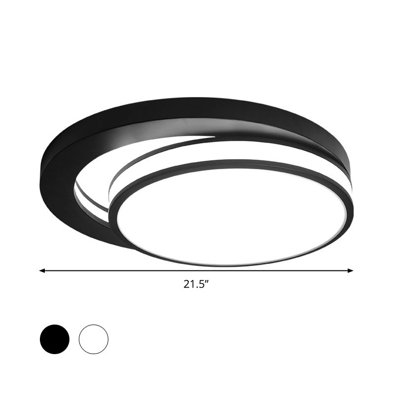 18"/21.5" Wide Metal Round Flush Mount Modernism Black/White LED Ceiling Lamp in Warm/3 Color Light