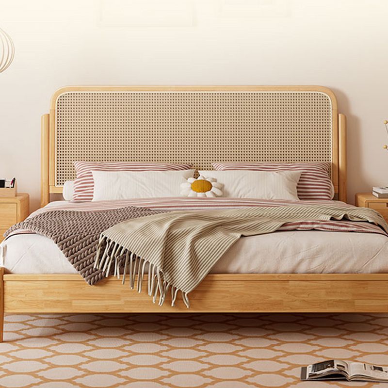 Solid Color Rattan Standard Bed Tropical Panel Bed with Headboard