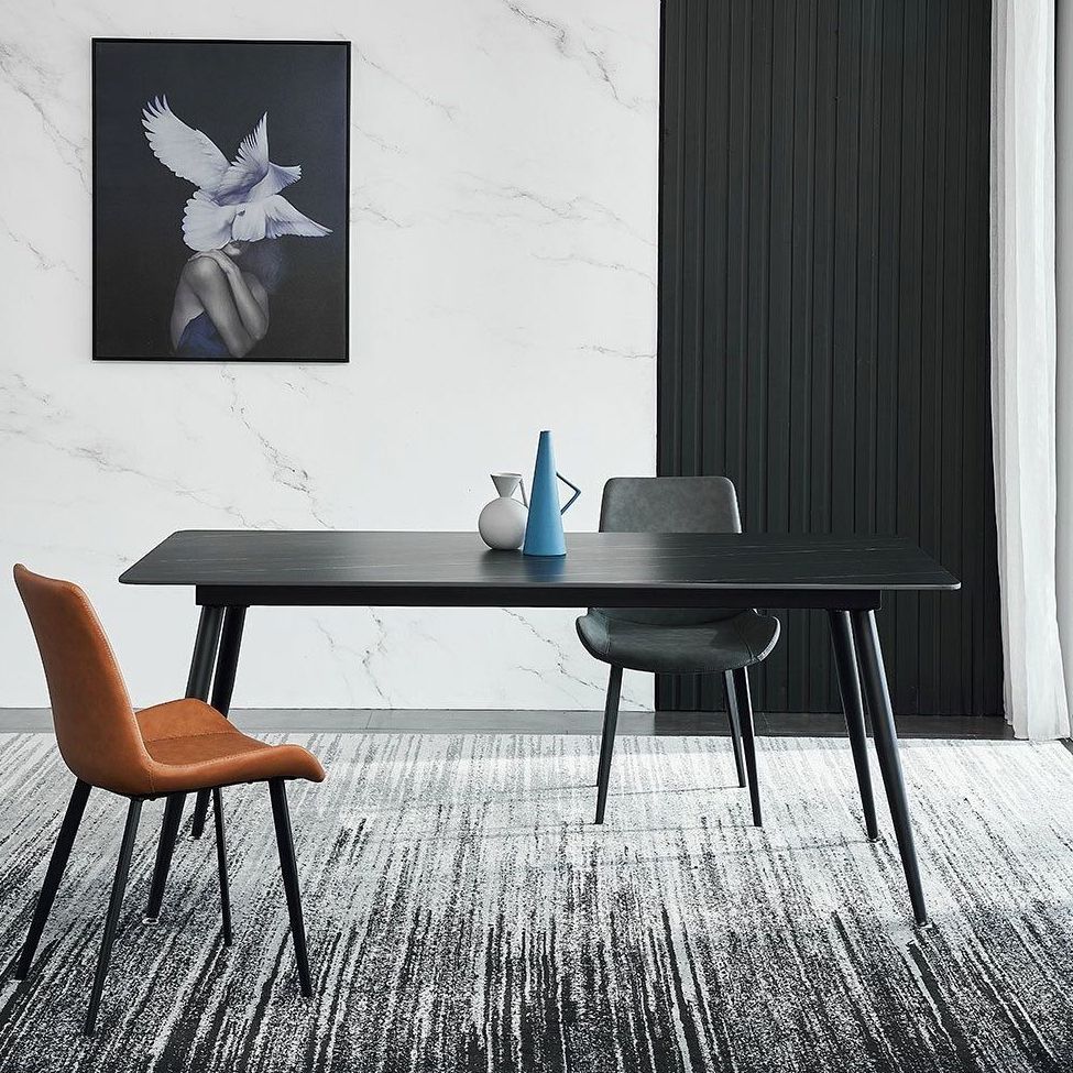 Contemporary Rectangle Dining Table Sintered Stone Table with 4 Legs for Home Kitchen Dinner