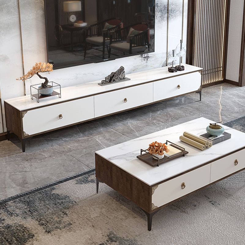 Stone Media Console TV Stand Contemporary TV Media Stand with 3 Drawers