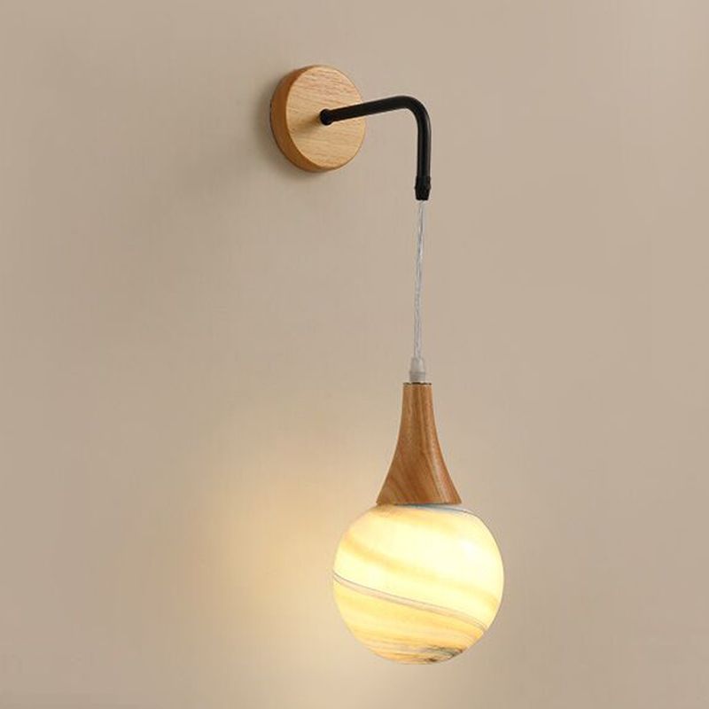 Modern Style Ball Sconce Light Fixtures Wood 1 Light Wall Mounted Lighting