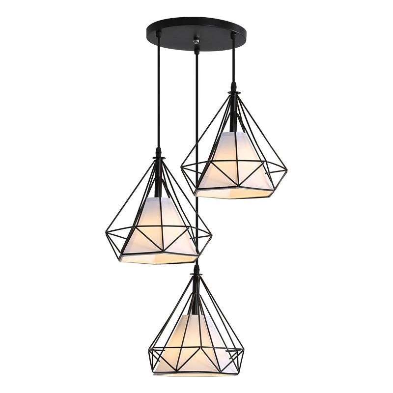 Contemporary Pendant Lights with Cage Shade, Fabric 3-Light Multi Pendant Ceiling Light Fixture