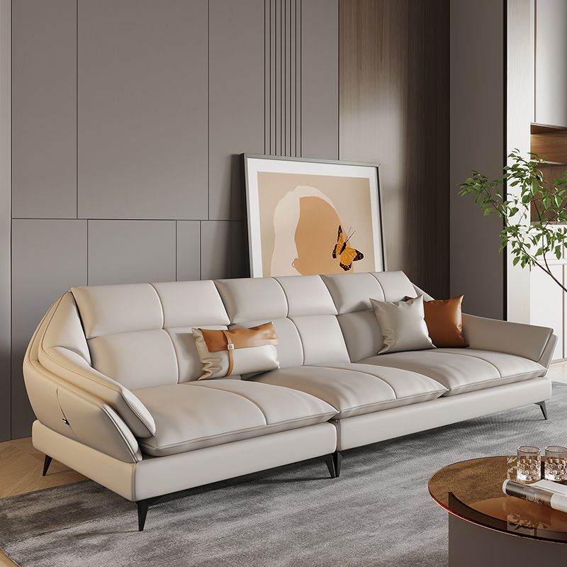 Scandinavian Sectional Sofa Pillowed Back Cushions White Leather Sectional