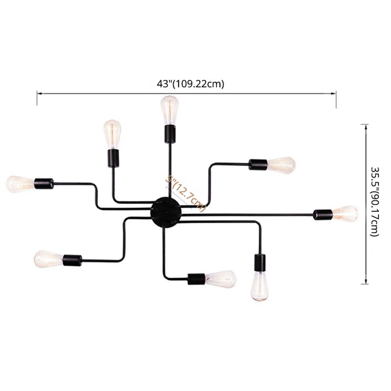 Sputnik Design Metal Semi Flush Mount Ceiling Fixture Industrial Living Room and Kitchen Semi Flush Light Fixtures