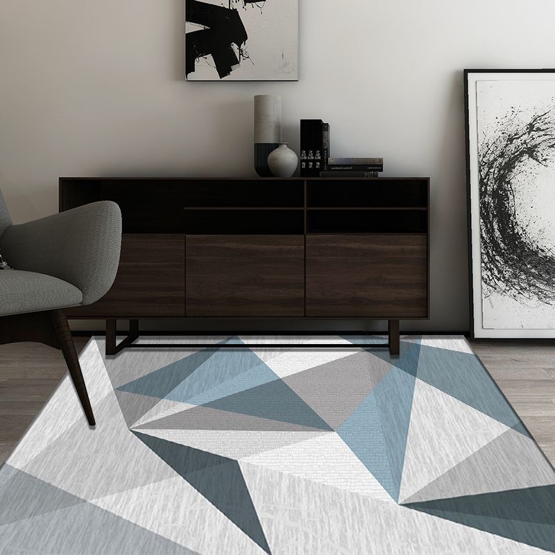 Contemporary Colorblock Geometric Pattern Rug Blue and Grey Polyester Rug Washable Pet Friendly Non-Slip Area Rug for Living Room
