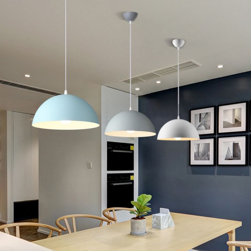 8 Color Optional Half Globe Pendant Lamp Macaron Simple Colorful Metal Hanging Light for Kitchen Dining Room